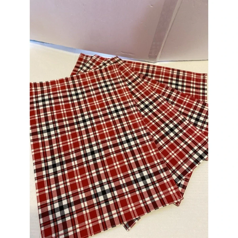 Reversible Red, Black‎ & White Plaid/Jute Placemats Set of  4